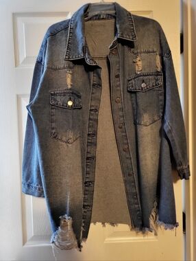 Distressed Denim Jacket - Blue